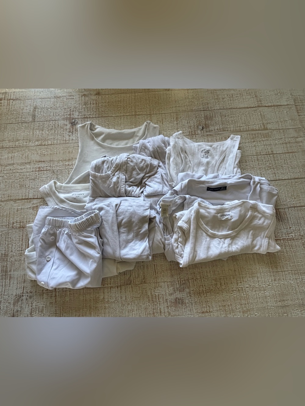 Stack of 11 White/Cream Knit & Ribbed tanks, tees and bodysuits